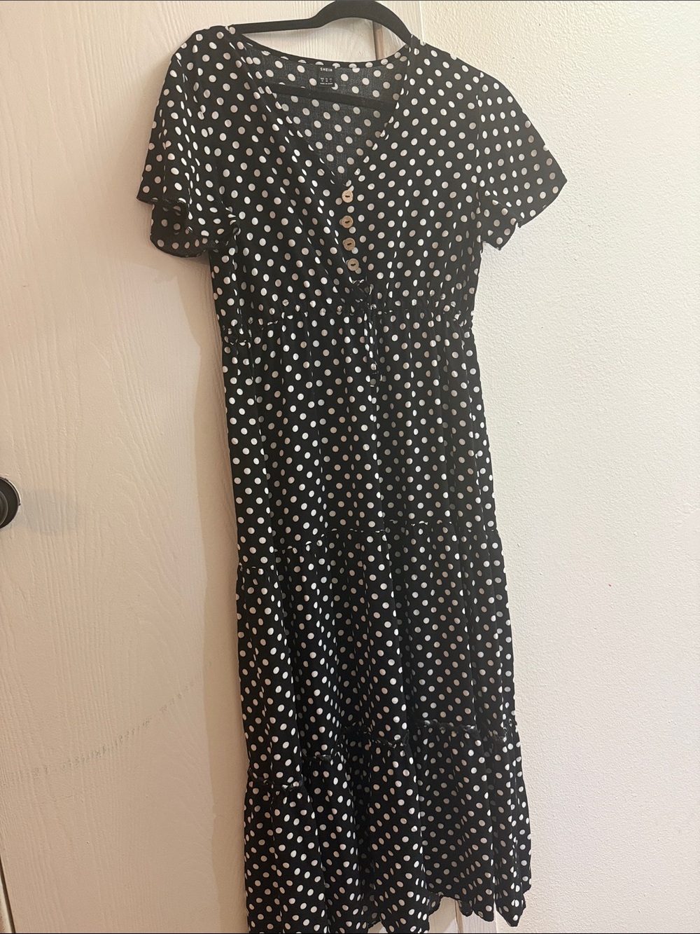 SHEIN Black and White Polka Dot Maxi Dress